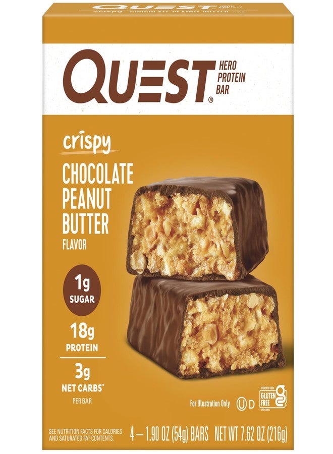 Quest Nutrition Crispy Chocolate Peanut Butter Hero Protein Bar, 18g Protein, 1g Sugar, 3g Net Carb, Gluten Free Protein Snack, Keto Friendly, 4 Count - Image 1